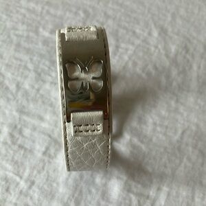 Fossil: White Leather Bracelet- Silver Tone Butterfly Accent